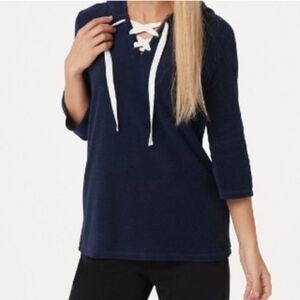 ANYBODY Baby Terry Hoodie with Lace-Up Tie Front